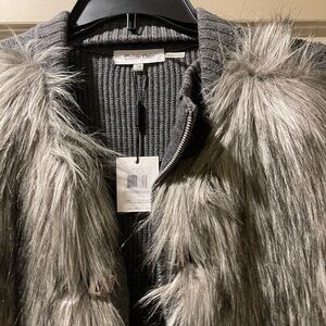 Calvin Klein Charcoal Knit with Faux Fur Accent